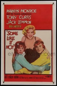 6a442 SOME LIKE IT HOT linen 1sh 1959 sexy Marilyn Monroe with Tony Curtis & Jack Lemmon in drag!