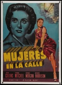6a085 TURN THE KEY SOFTLY linen Spanish 1957 art of trampy Joan Collins, English film noir!