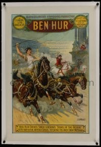 6a002 BEN-HUR linen 20x30 stage poster 1912 wonderful art of chariot race at climax, ultra rare!