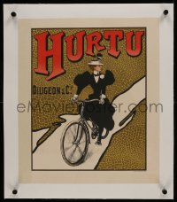 6a052 HURTU linen 16x18 French advertising poster 1890s art of woman on bike over gold background!