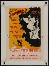 6a010 NEW YORK WORLD linen 12x18 advertising poster 1896 art of ghostly skeletons & black cat!