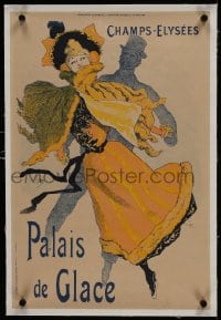 6a053 PALAIS DE GLACE linen 15x23 French newspaper supplement 1896 Jules Cheret art of ice skaters!