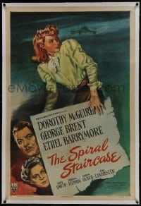 6a448 SPIRAL STAIRCASE linen 1sh 1946 art of Dorothy McGuire, George Brent & Ethel Barrymore!