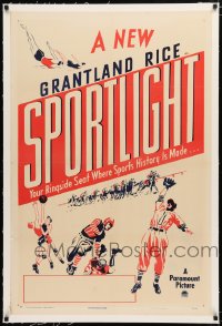 6a449 SPORTLIGHT linen 1sh 1949 Grantland Rice newsreel, art of baseball, football & other sports!