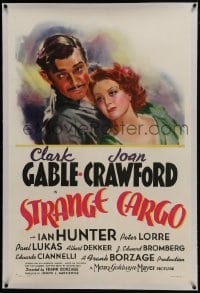 6a456 STRANGE CARGO linen style C 1sh 1940 great art of Clark Gable & Joan Crawford, ultra rare!