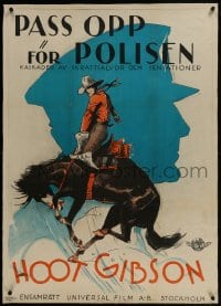 6a125 BUCKAROO KID linen Swedish 1926 great art of cowboy Hoot Gibson on horse, Peter B. Kyne!