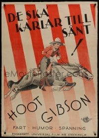 6a135 TRICK OF HEARTS linen Swedish 1928 great art of Hoot Gibson riding horse in mid air!