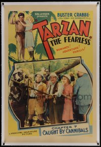6a470 TARZAN THE FEARLESS linen chapter 7 1sh 1933 Buster Crabbe serial, Caught by Cannibals!