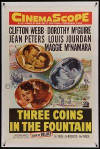 6a480 THREE COINS IN THE FOUNTAIN linen 1sh 1954 Clifton Webb, Dorothy McGuire, Jean Peters, Jourdan
