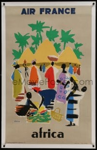6a036 AIR FRANCE AFRICA linen 25x39 French travel poster 1959 colorful Jean Even art of villagers!
