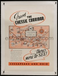 6a025 CHESAPEAKE & OHIO RAILWAY linen 28x37 travel poster 1930s travel the Chessie Corridor!