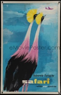 6a031 HUNTING-CLAN AIR TRANSPORT linen 25x40 English travel poster 1950s Unger art of exotic birds!