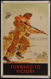 6a021 FORWARD TO VICTORY linen 29x40 English WWII war poster 1943 art of English soldiers charging!