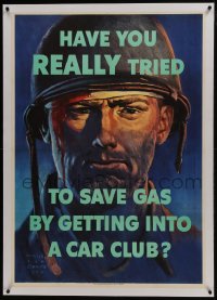 6a022 HAVE YOU REALLY TRIED TO SAVE GAS linen 29x41 WWII war poster 1944 art by Harold Van Schmidt!