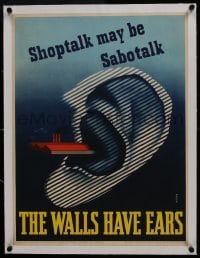 6a024 WALL HAVE EARS linen 18x25 Canadian war poster 1940s Shoptalk is Sabotalk, Morris art, rare!
