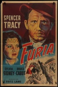 6b025 FURY Argentinean R1940s Fritz Lang mob violence classic, art of Spencer Tracy & Sylvia Sidney