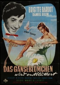 6b021 MADEMOISELLE STRIPTEASE Austrian 1957 art of sexy naked Brigitte Bardot in huge flower, rare!