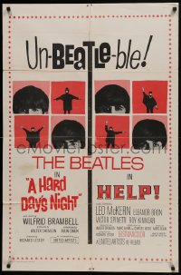 6b049 HARD DAY'S NIGHT/HELP 1sh 1965 great images of the Beatles, rare un-Beatle-able double-bill!