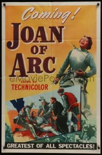 6b054 JOAN OF ARC style B teaser 1sh 1948 art of Ingrid Bergman in armor with arrow in her shoulder!