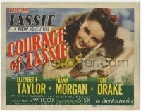6b107 COURAGE OF LASSIE TC 1946 great close up of Elizabeth Taylor hugging the famous canine star!