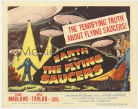 6b109 EARTH VS. THE FLYING SAUCERS TC 1956 Harryhausen sci-fi classic, cool art of UFOs & aliens!