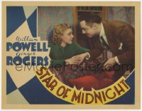 6b229 STAR OF MIDNIGHT LC 1935 close up of William Powell with gun & Ginger Rogers behind couch!