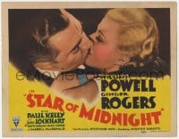 6b139 STAR OF MIDNIGHT TC R1939 best close up of William Powell kissing Ginger Rogers, ultra rare!