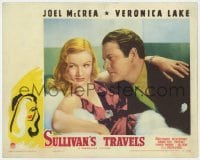 6b231 SULLIVAN'S TRAVELS LC 1941 great c/u of Joel McCrea & sexy Veronica Lake, Preston Sturges