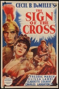6b063 SIGN OF THE CROSS style A 1sh R1938 Cecil B. DeMille, Fredric March, Elissa Landi, very rare!