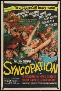6b064 SYNCOPATION style A 1sh 1942 Big Band all-stars musical, art of Benny Goodman, Harry James & more!