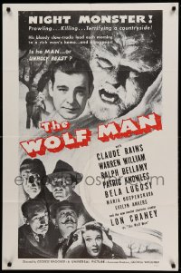 6b066 WOLF MAN military 1sh R60s Lon Chaney Jr. as the Night Monster + Bela Lugosi & cast!