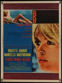 6c247 VERY PRIVATE AFFAIR 30x40 1962 Louis Malle's Vie Privee, c/u of sexiest Brigitte Bardot!
