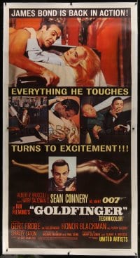 6c035 GOLDFINGER linen 3sh 1964 five great images of Sean Connery as James Bond, Shirley Eaton!