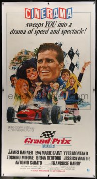 6c036 GRAND PRIX linen Cinerama int'l 3sh 1967 Terpning art of F1 race car driver James Garner!