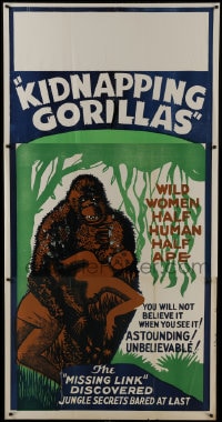 6c248 KIDNAPPING GORILLAS 3sh R1940s half human half ape holding wild topless native woman, rare!