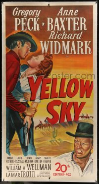 6c053 YELLOW SKY linen 3sh 1948 romantic art of Gregory Peck & Anne Baxter, Richard Widmark
