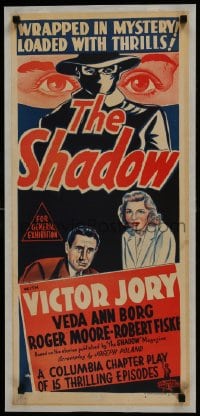 6c325 SHADOW Aust daybill R1950s serial wrapped in mystery & loaded with thrills, great art!