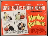 6c377 MONKEY BUSINESS British quad 1952 Cary Grant, Ginger Rogers, sexy Marilyn Monroe with chimp!