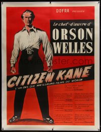 6c084 CITIZEN KANE linen French 1p R1950s different art of Orson Welles as Charles Foster Kane!