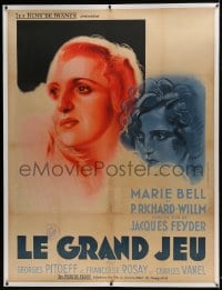 6c091 LE GRAND JEU linen French 1p 1934 Jacques Feyder, Vacher art of 2 women in romantic triangle!