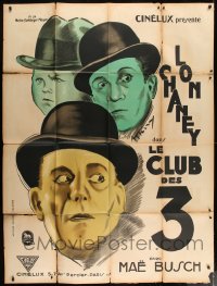 6c142 UNHOLY THREE French 1p R1930s Lon Chaney, Tod Browning, Ventriloquist, Dwarf & Giant, rare!