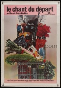 6c103 GOODBYE SINGING linen French 31x46 1975 great image of shopping cart w/groceries & tommy gun!