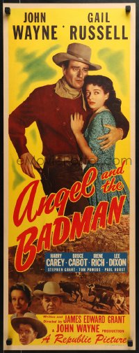 6c207 ANGEL & THE BADMAN insert 1947 great c/u of cowboy John Wayne & pretty Gail Russell, rare!