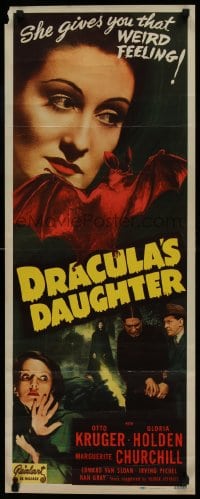 6c210 DRACULA'S DAUGHTER insert R1949 Gloria Holden gives you that WEIRD FEELING, Realart, rare!