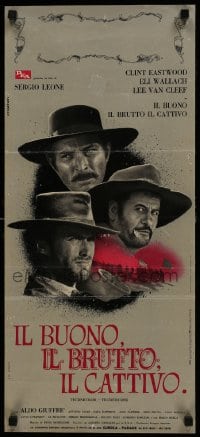 6c333 GOOD, THE BAD & THE UGLY Italian locandina 1966 art of Eastwood, Van Cleef & Wallach, rare!