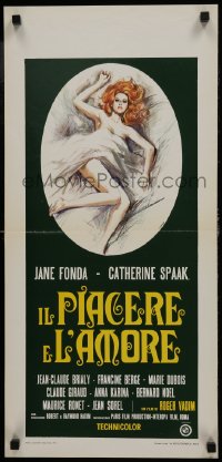 6c334 LA RONDE Italian locandina R1972 Roger Vadim, Casaro art of sexy Jane Fonda naked in bed!