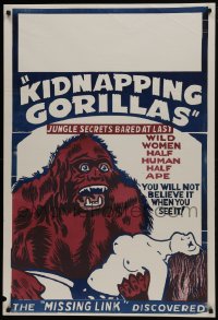 6c229 KIDNAPPING GORILLAS 1sh R1940s art of shocked ape holding topless white woman, rare!