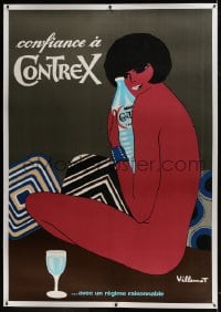 6c085 CONTREX linen 45x65 French advertising poster 1970s Villemot art of naked girl & mineral water!