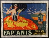 6c087 FAP'ANIS linen 47x63 French advertising poster 1920s Delval art of sexy flapper drinking!