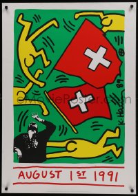 6c316 KEITH HARING 28x39 Swiss special poster 1991 art of Switzerland flags for Swiss National Day!